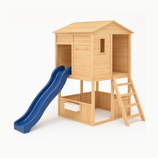 Aire de Jeux Maison Bois avec Toboggan – Cabane extérieur Montessori pour enfants 3-10 ans - Le Refuge des Petits Explorateurs - Livraison Rapide