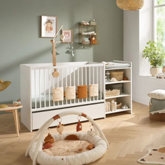 Lit bébé combiné 120x60 évolutif en 90x190 en bois blanc.